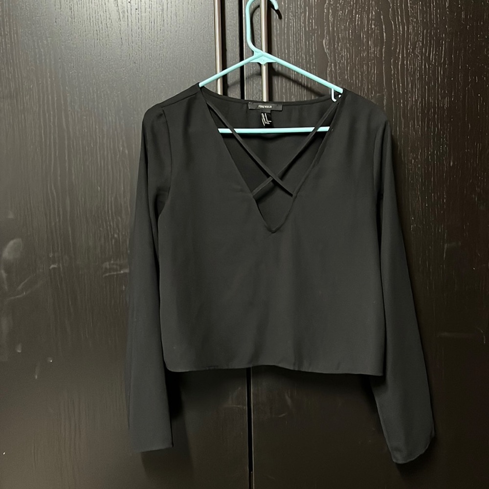 Forever 21 Cross Front Blouse - Black - Medium